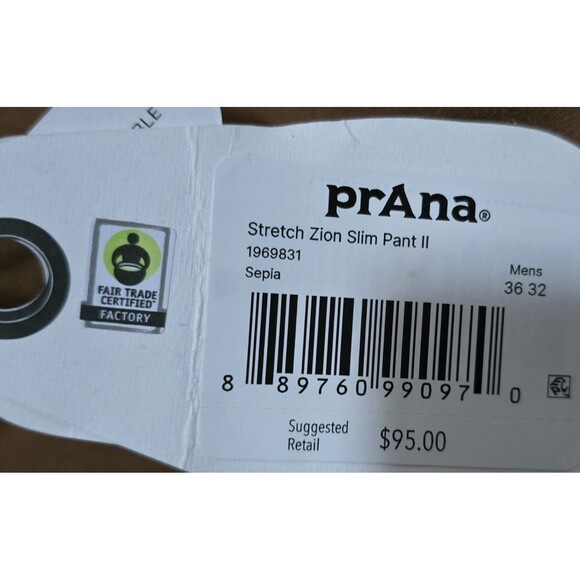 prAna Stretch Zion Slim Pant 2 Men’s 36x32 Sepia Water Repellent Hiking/ Roll Up - Picture 7 of 8
